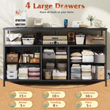 TV Stand with LED Lights & Power Outlets, Entertainment Center for 50" Inch TV, 5 Drawers TV Stand for Bedroom Dresser with Shelves for Living Room, Sturdy Metal Frame, Black EnHomee