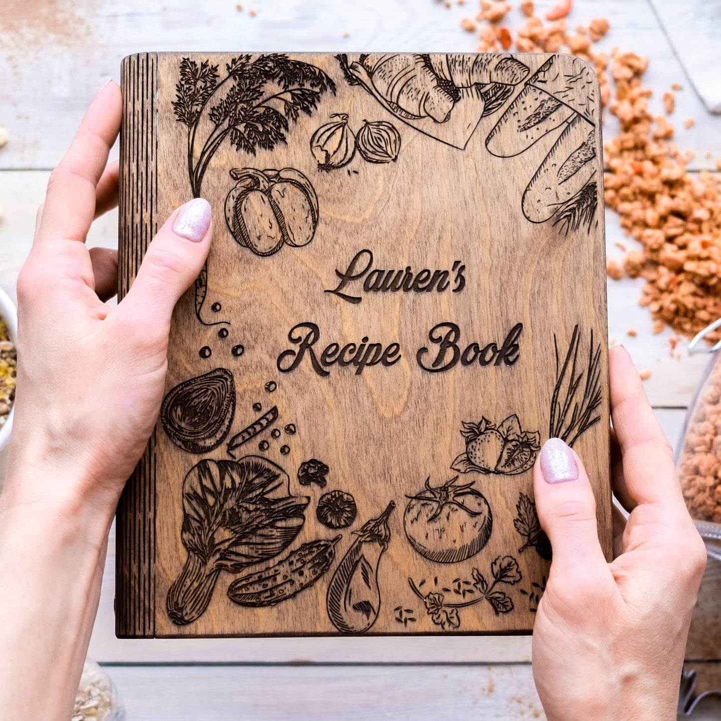 ENJOY THE WOOD Wooden Blank Recipe Book Binder - Personalized Recipe Notebook - Family Cookbook Journal Custom Sketchbook To Write In Organizer by Enjoy The Wood (Large (A4), Pizza) - WoodArtSupply