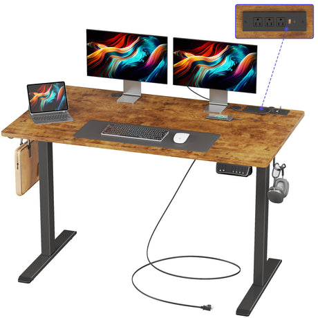 JOISCOPE Height Adjustable Electric Standing Desk with USB & Type-C Outlet, 48 x 24 Inch Sit Stand Desk for Small Space Home Office, Vintage Oak JOISCOPE