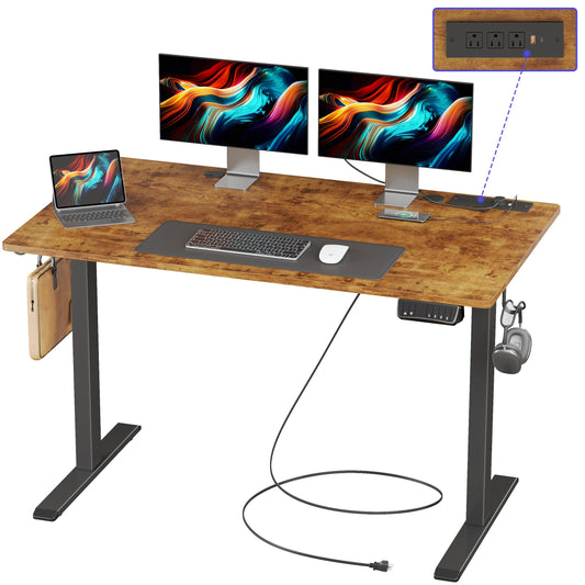 JOISCOPE Height Adjustable Electric Standing Desk with USB & Type-C Outlet, 48 x 24 Inch Sit Stand Desk for Small Space Home Office, Vintage Oak - WoodArtSupply