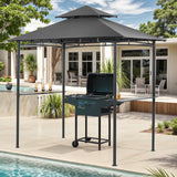 Grill Gazebo 2 Tier BBQ Barbecue Canopy Tent Shelter for Outdoor Patio Backyard (L96 x W60 x H101 Grey) Grezone