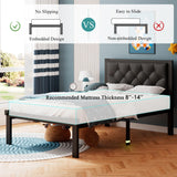 iPormis Twin Size Metal Bed Frame, Faux Leather Platform Bed Frame with Button Tufted Headboard, 12" Underbed Space, Steel Slats Support, Easy Assembly, No Box Spring Needed, Black iPormis