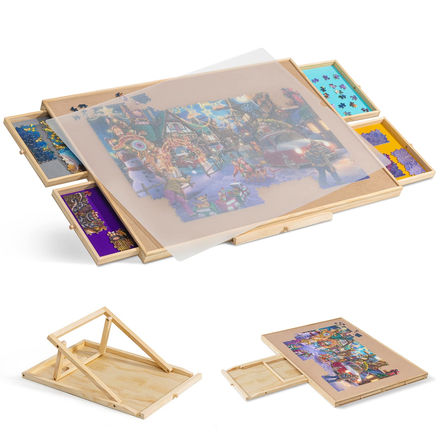 Tektalk Jigsaw Puzzle Table with Integrated Adjustable Stand/Bracket and Removable Cover, for Up to 1500 Pieces (with Integrated Adjustable Stand & Removable Cover) - WoodArtSupply