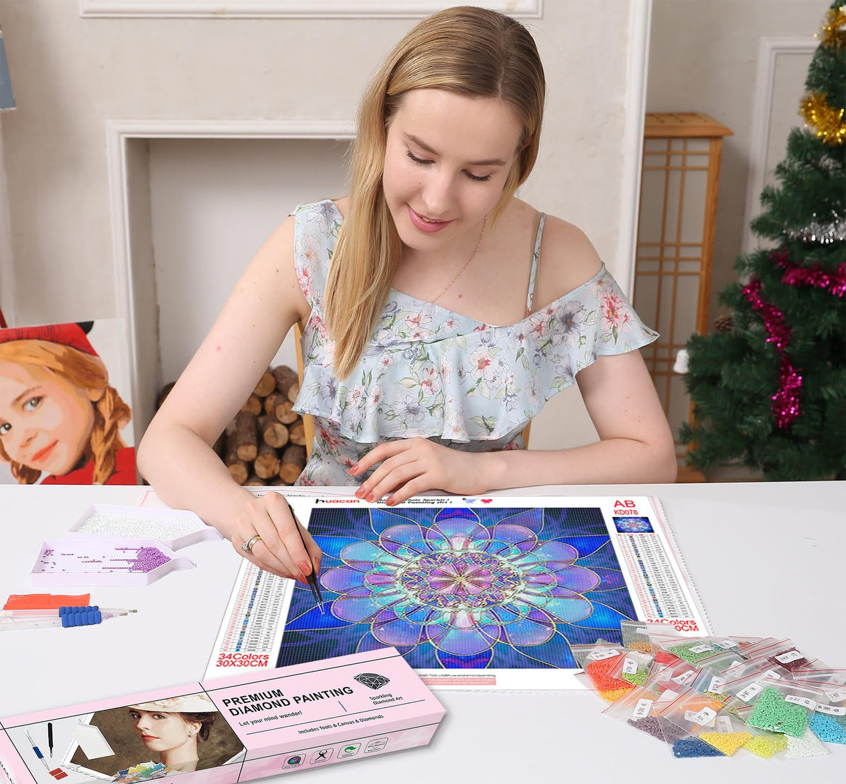 Huacan 5D Diamond Painting Kit Mandala Diamond Art Kits for Adults Full Square Drill Flower DIY Paint with Diamonds Art Craft Home Decor 11.8x11.8in Huacan