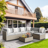 Pamapic Patio Furniture Set, 7 Pieces Modular Outdoor Sectional,Wicker Patio Sectional Sofa Conversation Set, Rattan Sofa with Coffee Table and Washable Cushions Covers, Grey Rattan(Grey Cushions) Pamapic