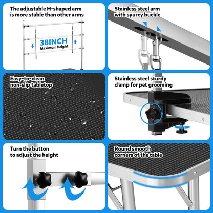 Polar Aurora 46'' Pet Dog Grooming Table,Adjustable Height Heavy Duty Professional Stainless Steel Grooming Table for Dogs at Home for Medium Large Dogs w/H-Shape Arm,2 Nooses,Mesh Tray - WoodArtSupply