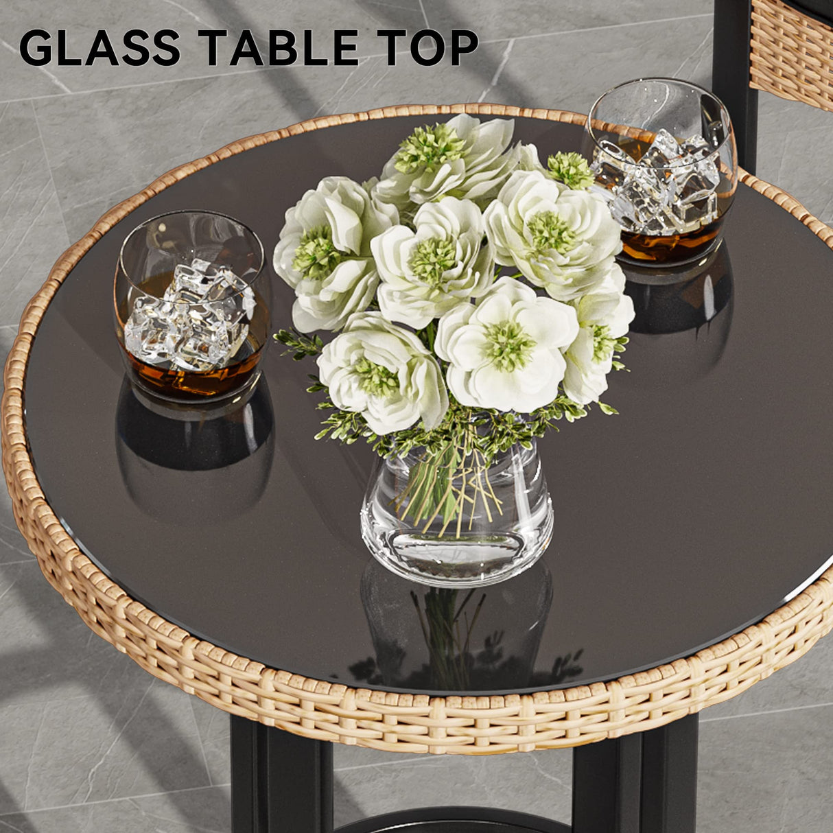 YITAHOME Patio Bar Table Sets, 3-Piece Outdoor Wicker Bar Height Bistro with Soft Cushions, Steel Frame for Poolside Balcony, Barstools (Black+Light Yellow) YITAHOME