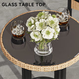 YITAHOME Patio Bar Table Sets, 3-Piece Outdoor Wicker Bar Height Bistro with Soft Cushions, Steel Frame for Poolside Balcony, Barstools (Black+Light Yellow) YITAHOME