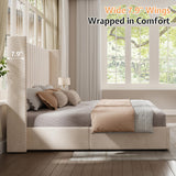 Jocisland Lift up Storage Bed Frame King Size, Upholstered Platform Bed Velvet with Channel Tufted Wingback Headboard, No Box Spring Needed, Cream Jocisland