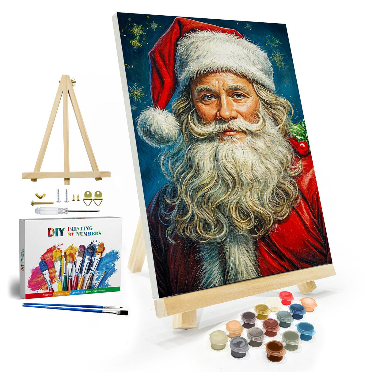 JOOZ Christmas Paint by Numbers Kit for Adults with Frame, Santa Claus Paint by Number with Easel, DIY Christmas Framed Paint by Number Kits for Gift Home Wall Decor 8x12 Inch JOOZ