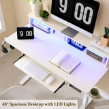 OKD Electric Standing Desk Adjustable Height, 48" x 24" Sit Stand Desk with LED Lights, Keyboard Tray, and Monitor Shelf - Modern Ergonomic Home Office Desk for Gaming and Work, Antique White OKD