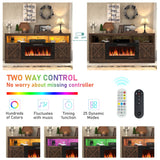 jiteentarou Farmhouse Fireplace TV Stand for 70/75/80 Inch TV, 32”Tall Entertainment Center w/ 36”Electric Fireplace & LED Light, 70”Media Console w/Barn Door Cabinet for Living Room, Brown jiteentarou