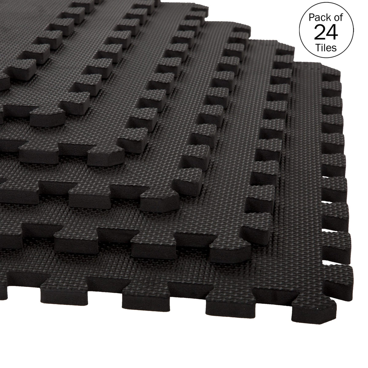 EVA Foam Mat Tiles 24-Pack - 96 SQ FT of Interlocking Padding for Garage, Playroom, or Gym Flooring - Exercise Mat or Baby Playmat by Stalwart (Black) Stalwart