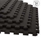 EVA Foam Mat Tiles 24-Pack - 96 SQ FT of Interlocking Padding for Garage, Playroom, or Gym Flooring - Exercise Mat or Baby Playmat by Stalwart (Black) Stalwart