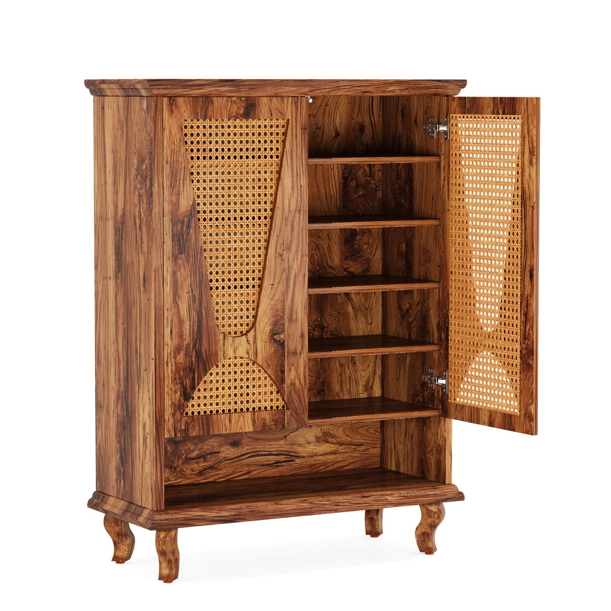 Tribesigns Rattan Shoe Cabinet for Entryway, 5-Tier Large Hidden Shoe Organizer Cabinet with Ventilated Doors, Modern Freestanding 25-Pair Shoe Rack Closet Organizer Shoe Storage Cabinet Tribesigns