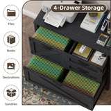 4-Drawer Wood Lateral File Cabinet for Hanging Files Letter/A4/Legal Size, Large Farmhouse File Cabinets for Home Office, Printer Stand with Office Cabinet, Black Vabches