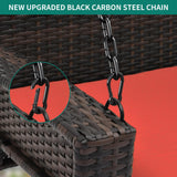 YITAHOME Wicker Hanging Porch Swing Chair Outdoor Brown Rattan Patio Swing Lounge w/ 2 Back Cushions Capacity 530lbs for Garden, Balcony, Living Room, Red YITAHOME