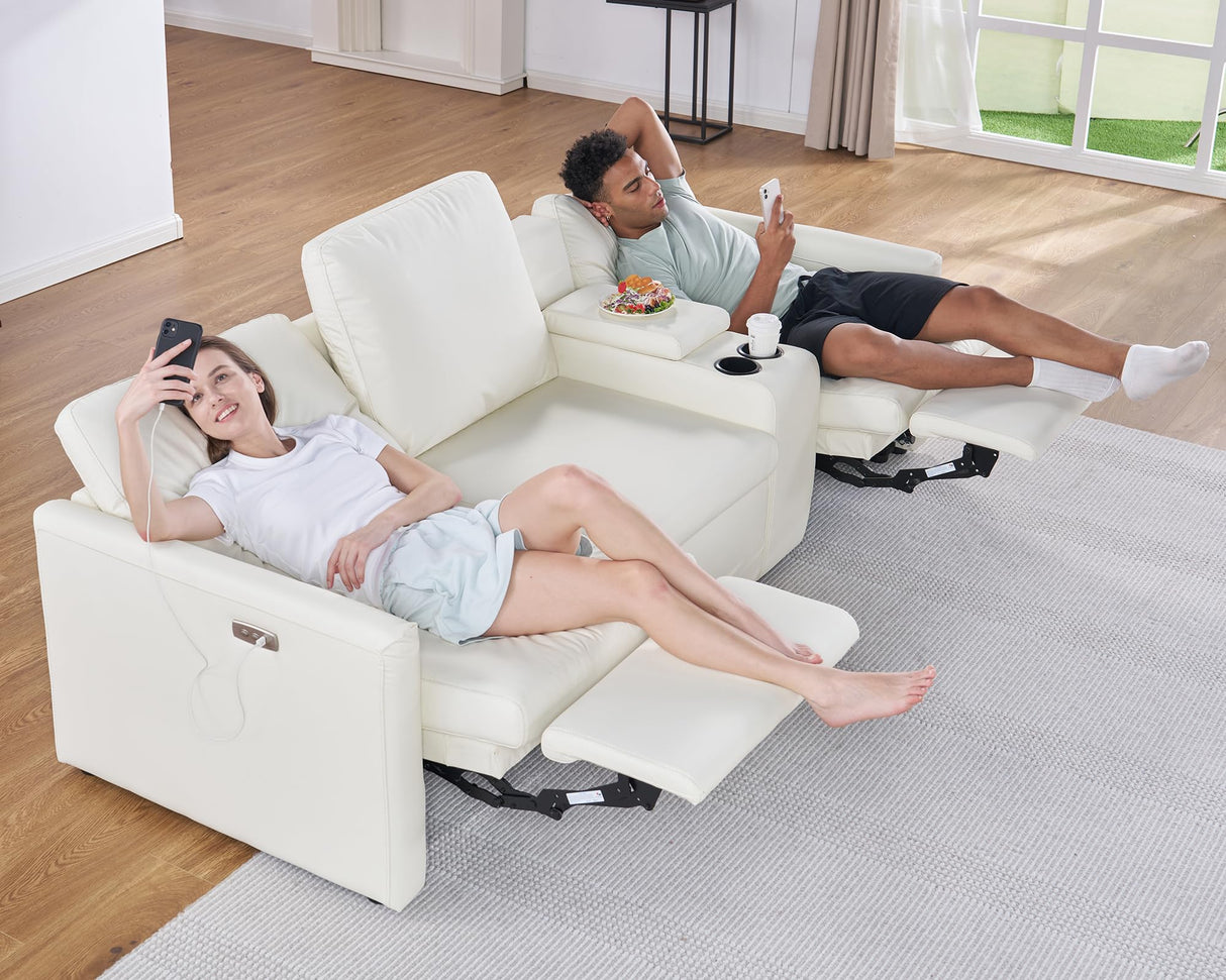 AMERLIFE Single Left Power Recliner, Reclining Sectional Couch with Console, 5 Seats L Shaped Anti-Scratch Leathaire Modular Couch with Cup Holder& USB Port, White AMERLIFE