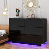Anbuy LED Black 6 Drawer Double Dresser with Light, Modern Dresser with High Gloss Drawers Dual Chest of Drawers Black Dresser for Bedroom with Lights (Black) Anbuy