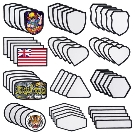 GUX 12 Styles, 60 Pieces Sublimation Blanks Patches Fabric Iron-on Patch Blanks Repair Blank Patches for DIY Hats Shirts Shoes Jeans Bags Supplies（Black Woven Border） (12 Styles Mixed/60PCs) GUX