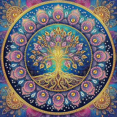 Stalente Diamond Painting Kits for Adults Tree of Life, 5D Special Shape Diamond Art Kits for Beginners, Crystal Rhinestones Diamond Painting for Home Wall Decoration Gift 12×12inch, Mandala Stalente