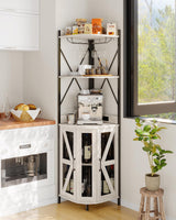 GAOMON 4-Tier Corner Wine Rack, Freestanding Foldable Bar Cabinet, Industrial Metal and Wood Wine Storage Shelf for Small Spaces, Living Room & Kitchen, Grey GAOMON