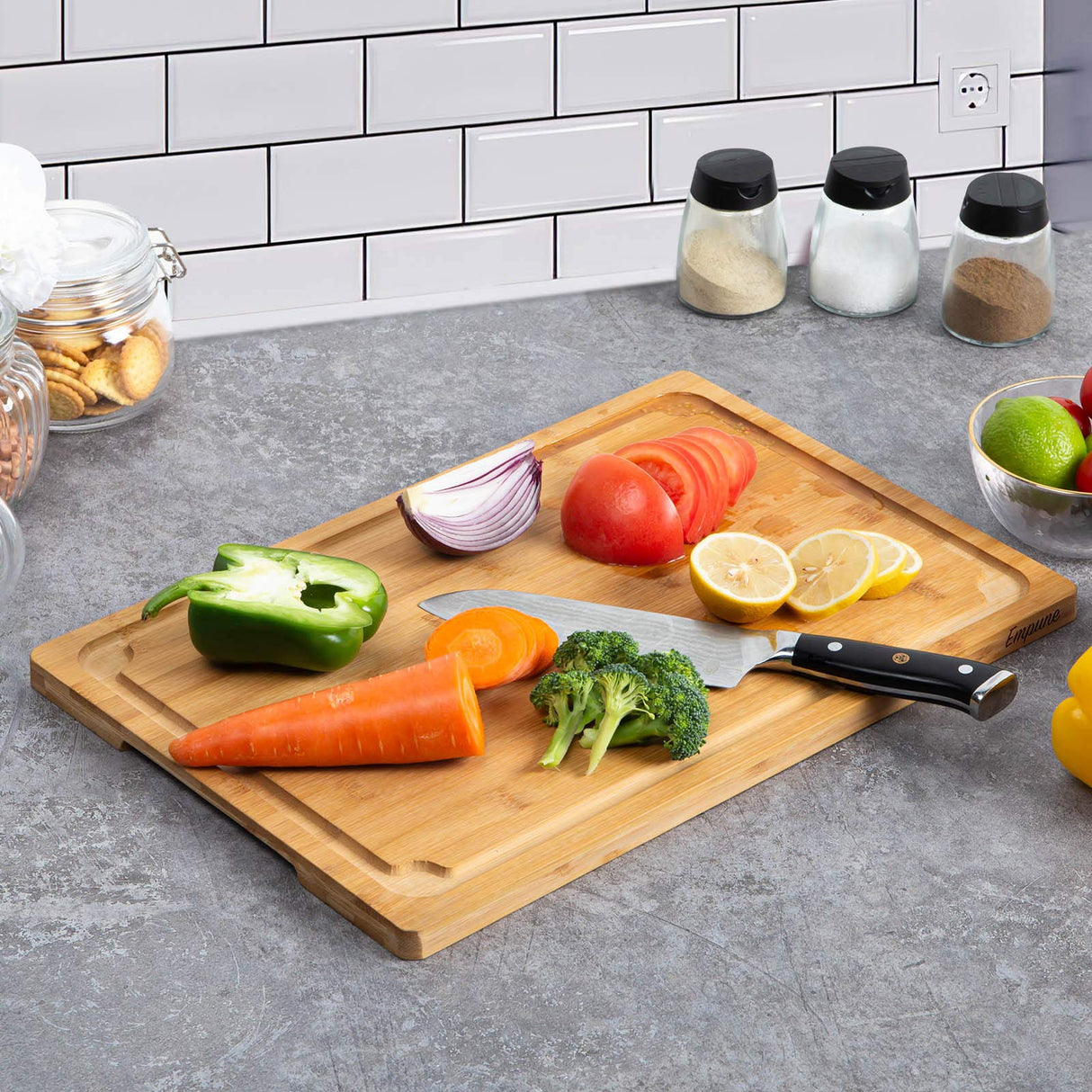 Extra Large Cutting Board, 17.6" Bamboo Cutting Boards for Kitchen with Juice Groove and Handles Kitchen Chopping Board for Meat Cheese board Heavy Empune