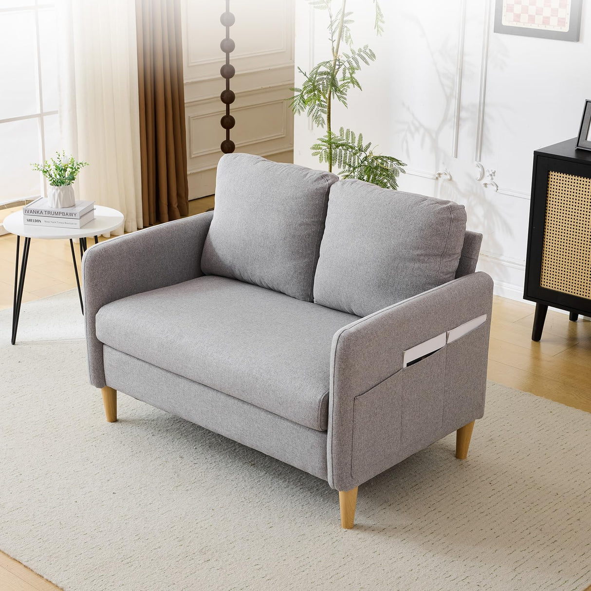 VINGLI 47" Small Couch, Linen Loveseat Sofa Light Grey Mini Couch Mid Century Modern Decor Love Seat for Small Spaces Living Room, Bedroom, Play Room VINGLI