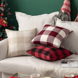 MIULEE Pack of 2 Christmas Classic Farmhouse Buffalo Check Plaids Linen Soft Soild Decorative Square Porch Throw Pillow Covers Home Decor Cushion Case for Sofa Bedroom 18x18 Inch, White and Red MIULEE