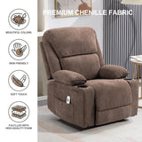 BRTHORY Rocker Recliner Chair with Massage and Heated, 360°Swivel Rocking Manual Recliner Chairs with Cup Holders Remote Control for Living Room (Brown) BRTHORY