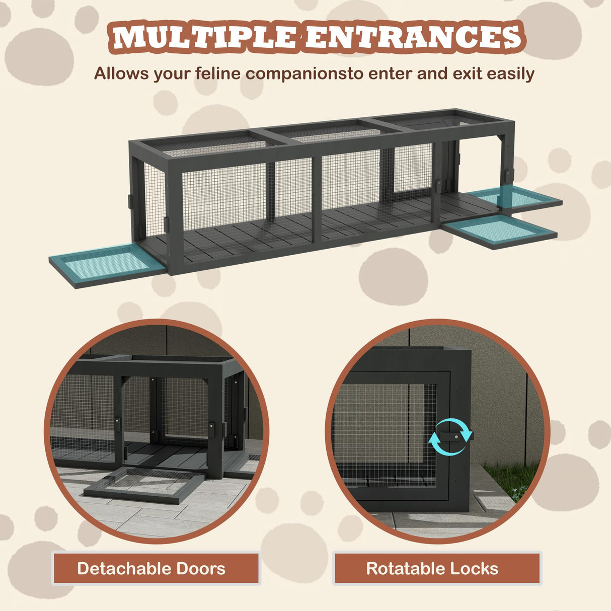 QUYZE 59" Wooden Cat Window with Extendable Design Connecting Inside and Outside Catio Outdoor Cat Enclosure for Sunbathing, Napping & Overlooking (Grey) QUYZE