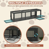 QUYZE 59" Wooden Cat Window with Extendable Design Connecting Inside and Outside Catio Outdoor Cat Enclosure for Sunbathing, Napping & Overlooking (Grey) QUYZE