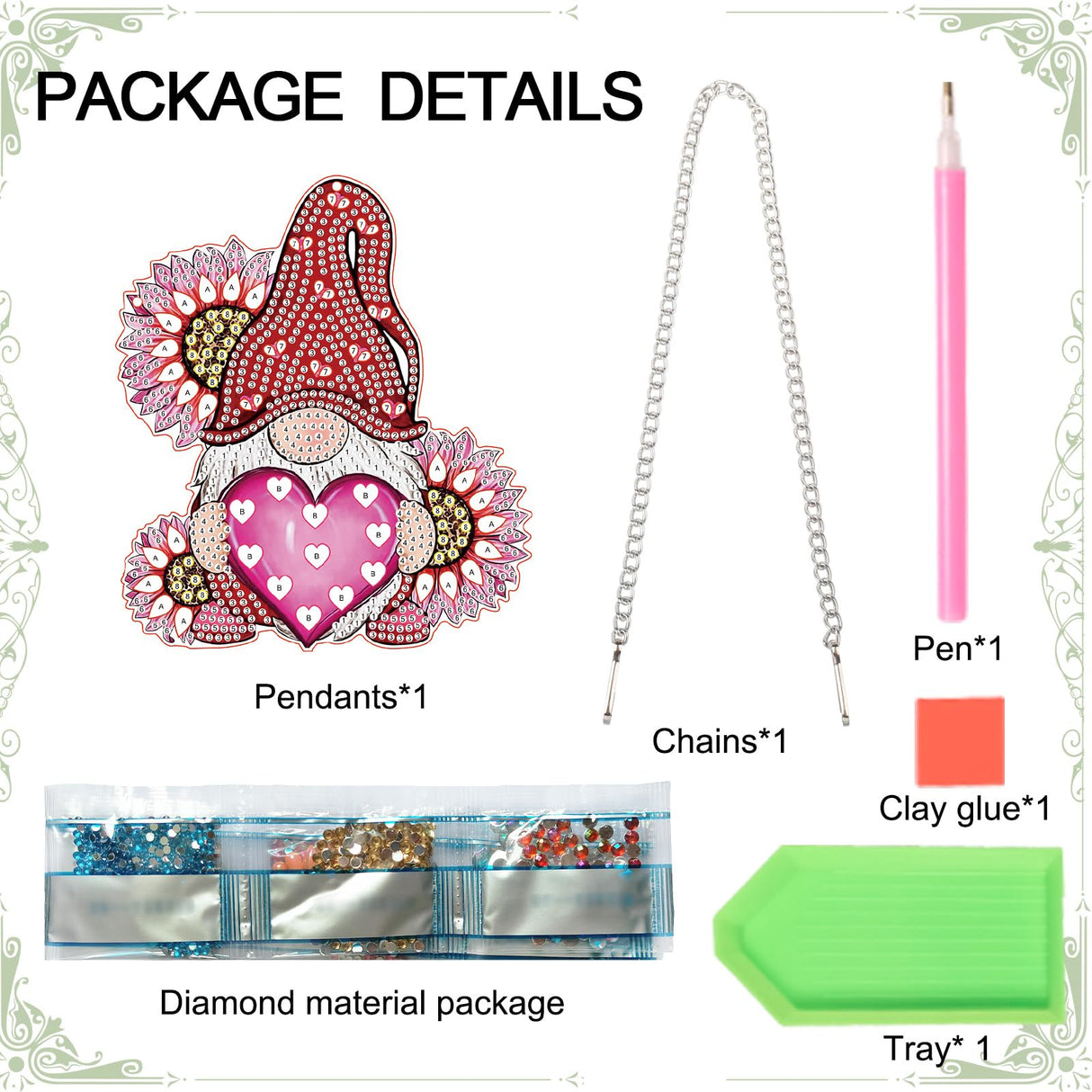 AiYuanzsh Love Gnome Diamond Painting Hanging Ornament, DIY 5D Diamond Art Pendant with Heart and Flowers, Special-Shaped Diamond Kit for Valentine's Day or Romantic Home Decoration AiYuanzsh