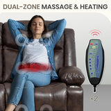 CALIVIA Manual Reclining 3-Seater Sofa with Heat & Massage, PU Leather Recliner Couch for Living Room, Faux Leather Upholstery, Deep Cushions & Sturdy Frame (Brown) CALIVIA