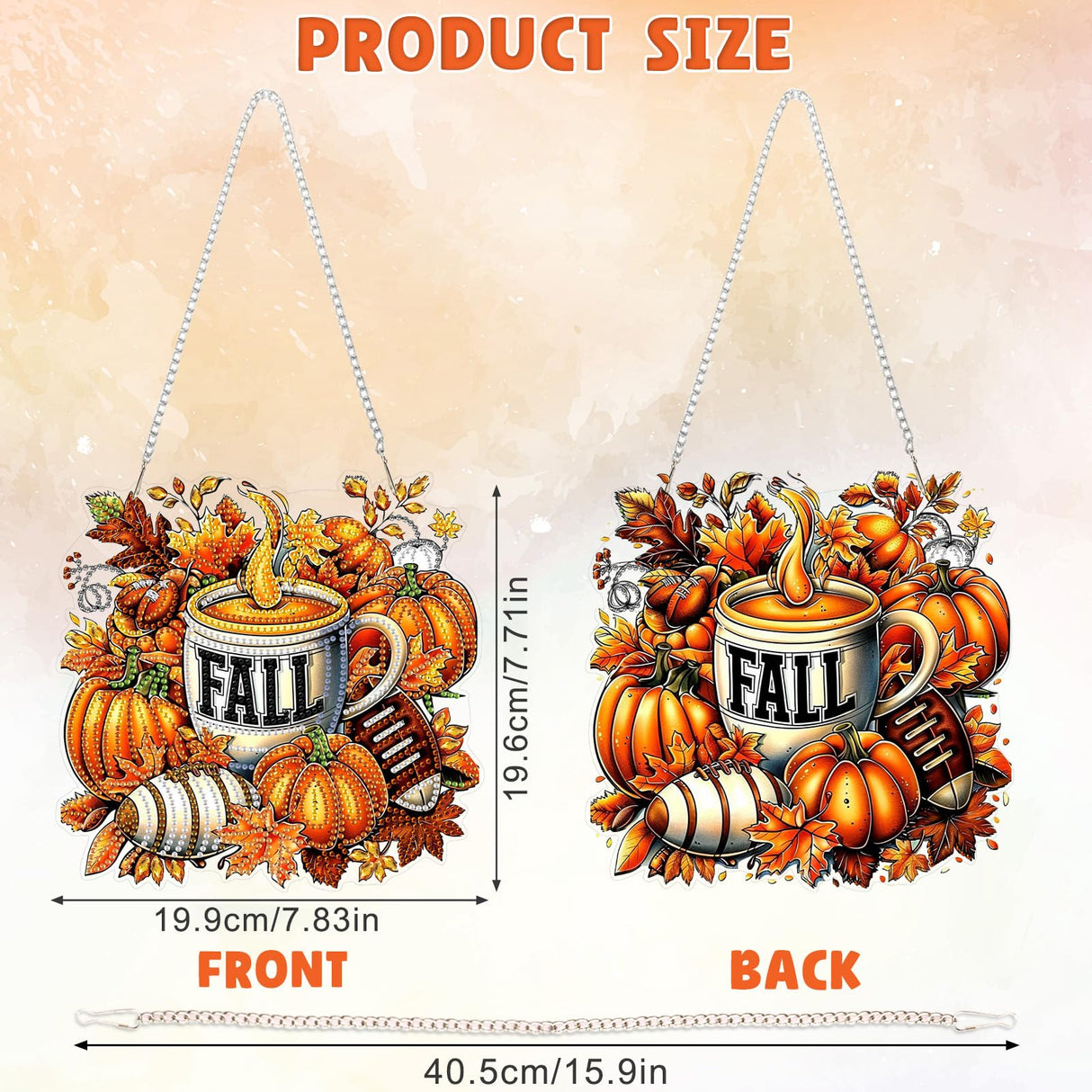 DOMROM Fall Diamond Art Hanging Pendant, DIY Pumpkin Diamond Art Painting Window Pendants, Special Shaped Rhinestone, Gem Art Suncatchers Painting Window Ornament for Home Garden Wall Decor DOMROM