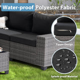 JOIVI 7 Pieces Outdoor Patio Furniture Set with 45” Fire Pit Table, Rattan Patio Sectional Sofa Conversation Set with 50000BTU Propane Fire Pit and Coffee Table for Garden, Backyard, Deck, Black JOIVI