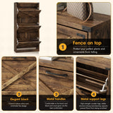 Maupvit 24" W Farmhouse Shoe Cabinet Storage for Entryway, Freestanding Organizer with 3 Flip Drawers, Narrow Shoe Rack Cabinet with Metal Corner Decoration, Rustic Brown Maupvit