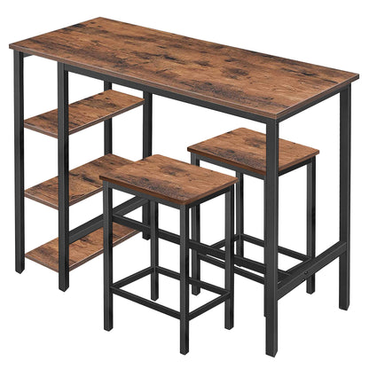 MUPATER Rustic Brown High Industrial Bar Dining Table Set with Storage Shelves and Stools