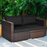 Tangkula Wicker Loveseat 2 Piece, Patio Furniture Couch with Removable Cushions, Rattan Loveseat Sofa for Balcony, Deck, Garden and Poolside Tangkula