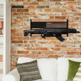Weysat Wood American Flag Gun Rack Wall Mount with Adjustable Hooks 22 x 10 Inches Police Gear Rack Wall Mounted Rifle Display Case Gun Racks for Hunting Military Men, Law Enforcement Gifts Weysat