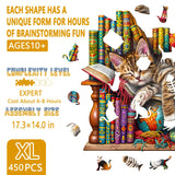 Wooden Puzzles for Adults, Snoozing Cat Wooden Jigsaw Puzzles for Adults, Library Kitten Wood Puzzles Adult, Unique Animal Shape, Gifts for Cat Lovers & Friends, Home Decor (XL -17.3 * 14in -450 pcs) Pijesaksa
