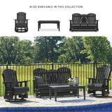 Signature Design by Ashley Hyland Wave Modern Weather Resistant HDPE Outdoor Glider Loveseat with Drop Down Table and 2 Cup Holders, Black Signature Design by Ashley
