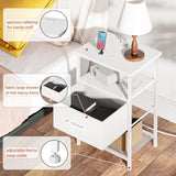 LAKEMID Nightstands Set of 2 with Fast Charging Station and Drawer, End Table Bedside Table with 20 Colors LED Light Strip and 2 Layers Shelf for Bedroom Living Room Sofa Couch (White) LAKEMID
