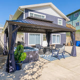 PURPLE LEAF 12' X 16' Permanent Hardtop Gazebo for Patio with Netting and Curtains Deck Backyard Heavy Duty Sunshade Metal Roof All Weather Outdoor Pavilion Canopy PURPLE LEAF