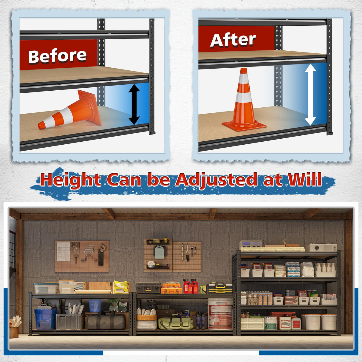 DurayLoly 55" W Storage Shelves, 2040LBS Garage Shelving Heavy Duty, 4-Tier Heavy Duty Shelving, Adjustable Metal Shelving Unit for Garage, Warehouse, Pantry, Kitchen, 55" W × 24" D × 60" H, Black DurayLoly