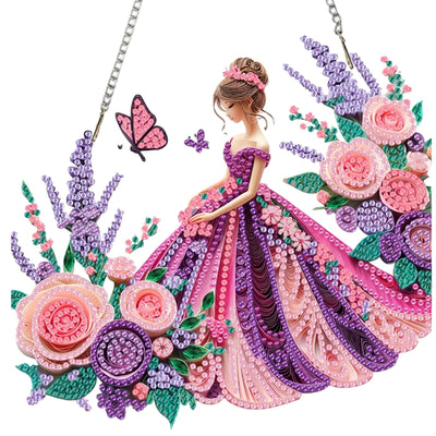 Auremi Flower Diamond Painting Pendant Kits,5D Princess Diamond Art Diamond Painting Hanging Kits,DIY Special Shaped Diamonds Painting Suncatcher Pendant Kit for Adults for Gift Wall Home Decor