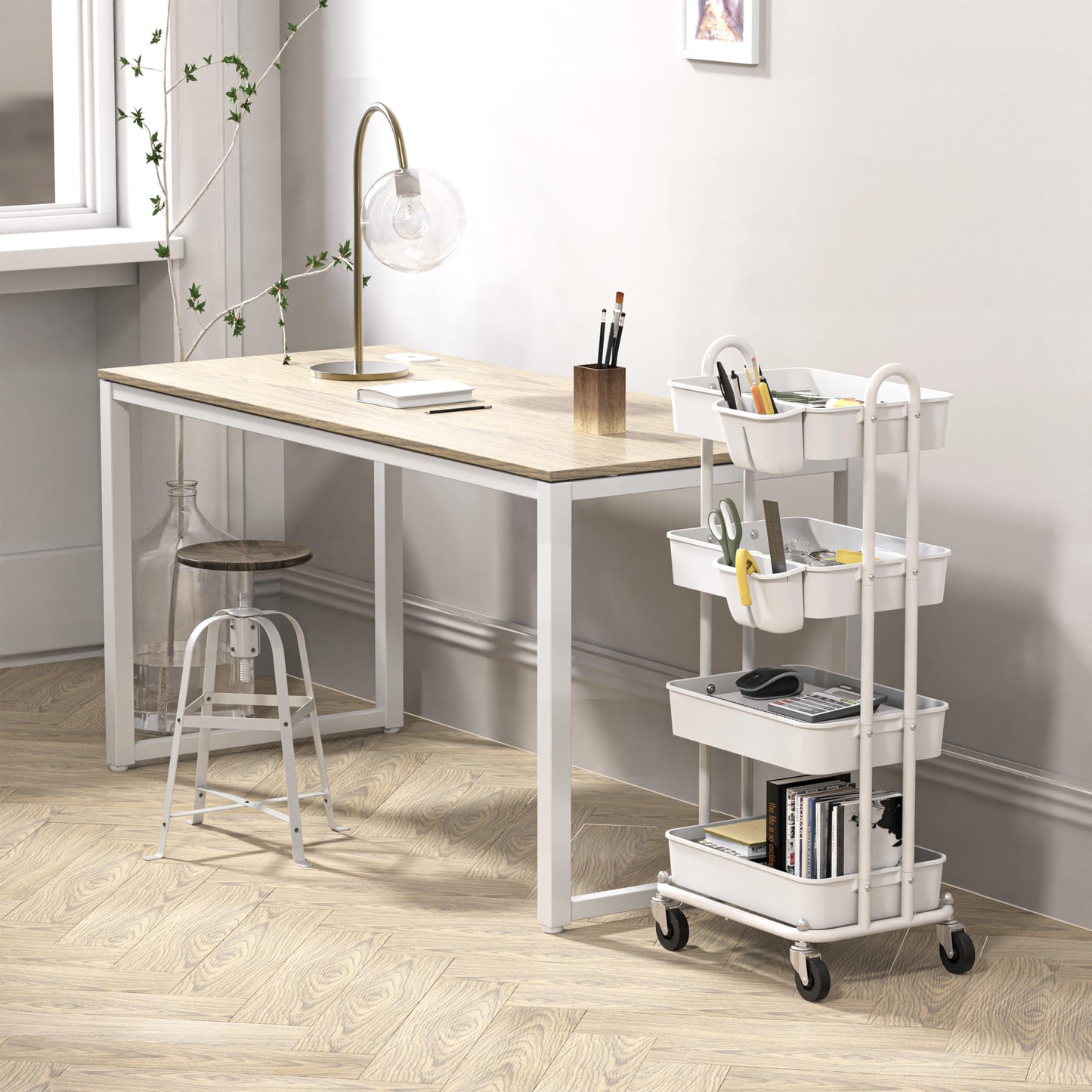 Simple Houseware Heavy Duty 4-Tier Utility Rolling Cart, White - WoodArtSupply