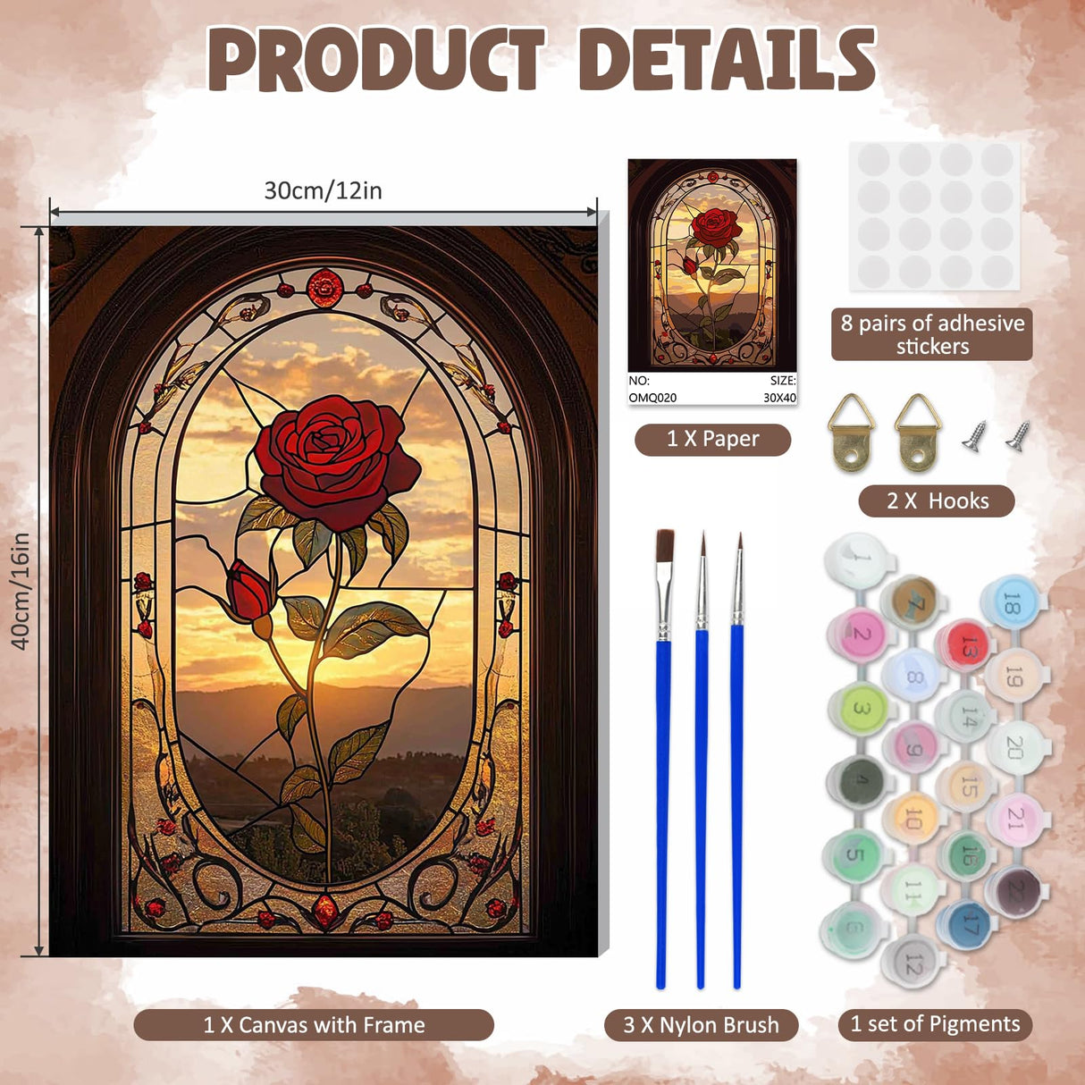 DOMROM Framed Paint by Numbers Kit for Adults Beginners with Wooden Easel, DIY Rose Paint by Number Kit on Canvas, DIY Oil Painting Kits for Home Wall Decor Gift 12x16inch DOMROM