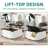 YITAHOME Farmhouse Lift Top Coffee Table, Square Wood Center Table with Large Hidden Storage Compartment for Living Room, Rustic Cocktail Table with Lift Top for Home Office, White and Black YITAHOME