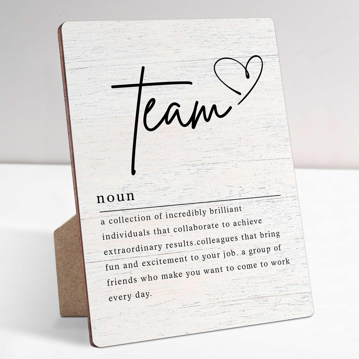 Team Definition Farmhouse Wood Sign with Stand for Women's and Men's Desk - Inspirational and Positive Office Decor with Rustic Charm and Encouragement for Home or Office Shelf NODROY